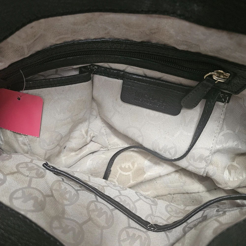 Michael Kors Black Leather Hamilton Large North South Tote with Gold Accents